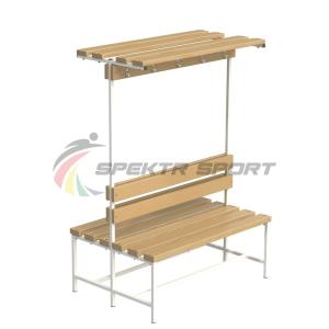 Купить Скамейка с вешалкой и полкой для раздевалок двухсторонняя (цельная) 1200 мм в Самаре 